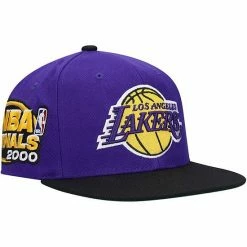 Hot Sale 👍 Unbranded Men's Mitchell & Ness Purple/Black Los Angeles Lakers 2000 NBA Finals XL Patch Snapback Hat 🎉