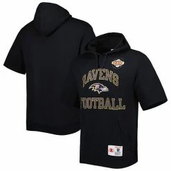 Best Sale 👍 Unbranded Men's Mitchell & Ness Black Baltimore Ravens Washed Short Sleeve Pullover Hoodie 🥰