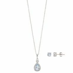 Best Pirce 😍 Unbranded Sterling Silver Simulated Aquamarine & Lab-Created White Sapphire Earring & Pendant Set ⌛