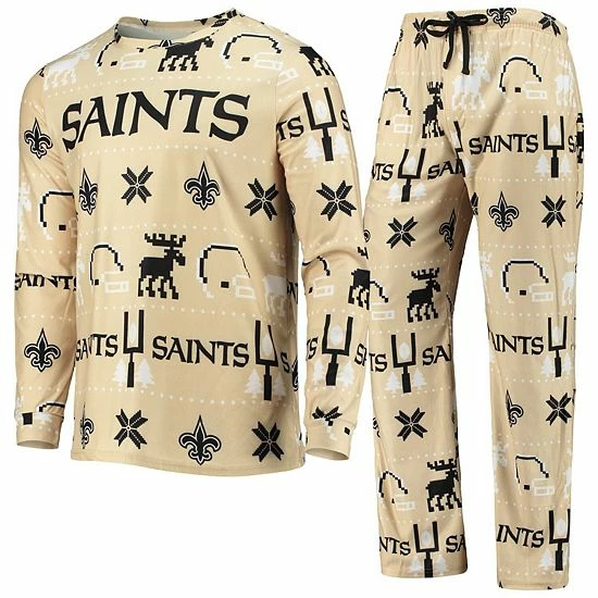 Outlet ๐งจ Unbranded Men's FOCO Gold New Orleans Saints Wordmark Ugly Pajama Set โ - Image 2