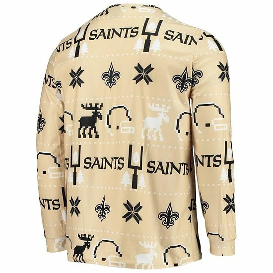 Outlet ๐งจ Unbranded Men's FOCO Gold New Orleans Saints Wordmark Ugly Pajama Set โ - Image 3