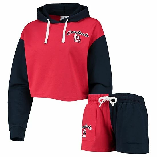New 🥰 Unbranded 👩 Women's FOCO Red/Navy St. Louis Cardinals Color-Block Pullover Hoodie & Shorts Lounge Set 🛒