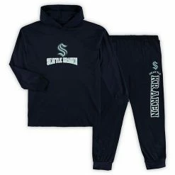 Wholesale 🌟 Unbranded Men's Concepts Sport Deep Sea Blue Seattle Kraken Big & Tall Pullover Hoodie & Joggers Sleep Set ⭐