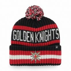 Deals ❤️ Unbranded Men's '47 Black Vegas Golden Knights Bering Cuffed Knit Hat With Pom 😀