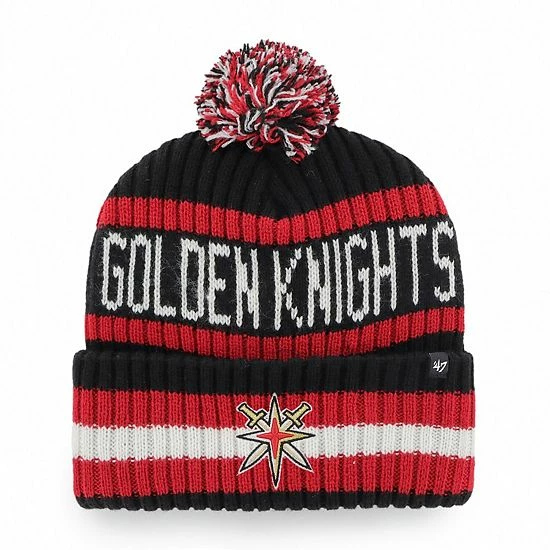 Deals โค๏ธ Unbranded Men's '47 Black Vegas Golden Knights Bering Cuffed Knit Hat With Pom ๐