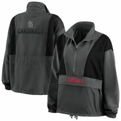 Promo ❤️ Unbranded 👩 Women's WEAR By Erin Andrews Charcoal St. Louis Cardinals Packable Half-Zip Jacket ❤️