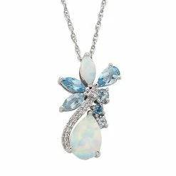 Cheap 🔥 Unbranded Sterling Silver Lab-Created Opal & Blue Topaz Cluster Pendant Necklace 🔔