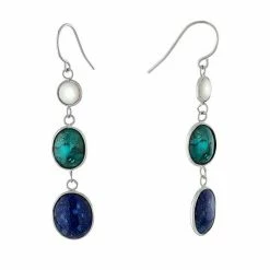 Wholesale 🔔 Unbranded Sterling Silver Turquoise & Lapis Wire Drop Earrings ⌛