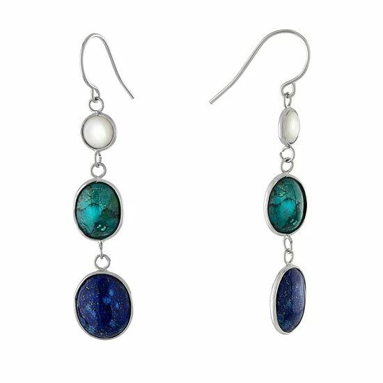 Wholesale ๐ Unbranded Sterling Silver Turquoise & Lapis Wire Drop Earrings โ