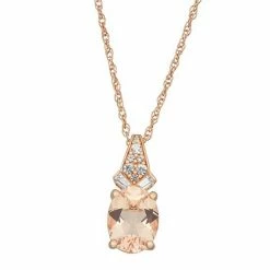 Best Sale 🌟 Unbranded 14k Rose Gold Over Silver Simulated Morganite & Lab-Created White Sapphire Oval Pendant Necklace 😍