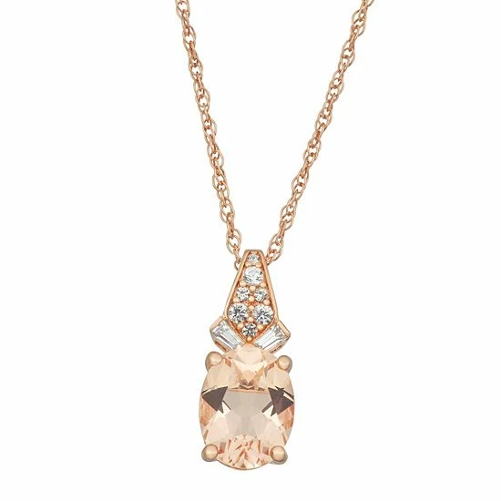 Best Sale ๐ Unbranded 14k Rose Gold Over Silver Simulated Morganite & Lab-Created White Sapphire Oval Pendant Necklace ๐