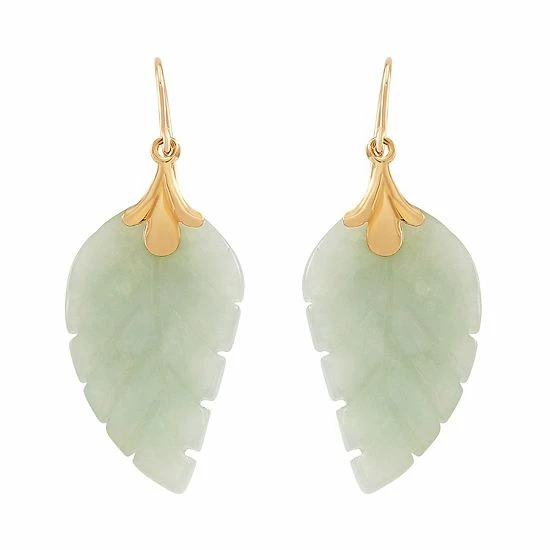 Flash Sale ๐ Unbranded 10k Gold Jadeite Jade Leaf Earrings ๐คฉ - Image 2