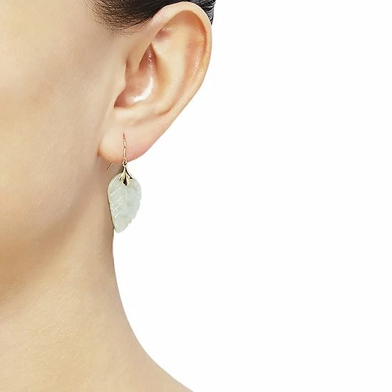 Flash Sale ๐ Unbranded 10k Gold Jadeite Jade Leaf Earrings ๐คฉ - Image 3