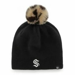 Wholesale ✨ Unbranded 👩 Women's '47 Black Seattle Kraken Serengeti Knit Beanie With Pom 🤩