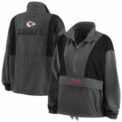 New ✨ Unbranded 👩 Women's WEAR By Erin Andrews Charcoal Kansas City Chiefs Popover Packable Half-Zip Jacket 🥰