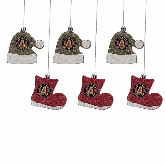 New 👍 Unbranded FOCO Atlanta United FC Six-Pack Shatterproof Santa Hat & Stocking Ornament Set 🥰