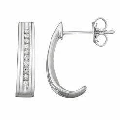 Wholesale 👍 Unbranded Sterling Silver 1/10 Carat T.W. Diamond J-Hoop Earrings 🥰