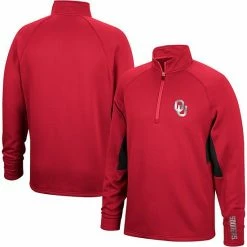 Deals 🎉 Unbranded Men's Top Of The World Crimson/Black Oklahoma Sooners Color Blocked Martis Raglan Quarter-Zip Jacket 🌟