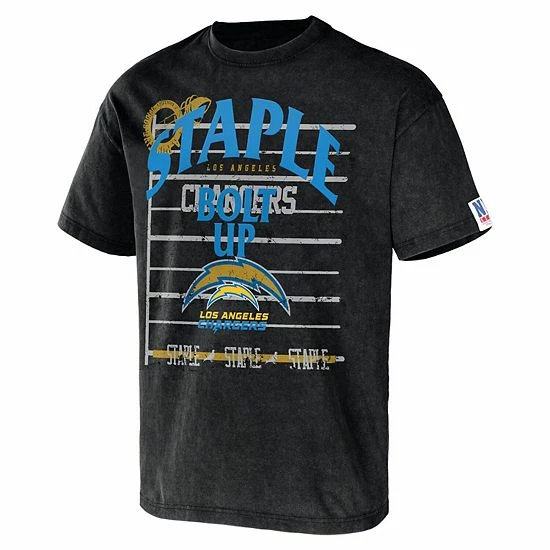 Discount 🌟 Unbranded Men's NFL X Staple Black Los Angeles Chargers Throwback Vintage Wash T-Shirt 🛒 - Image 3
