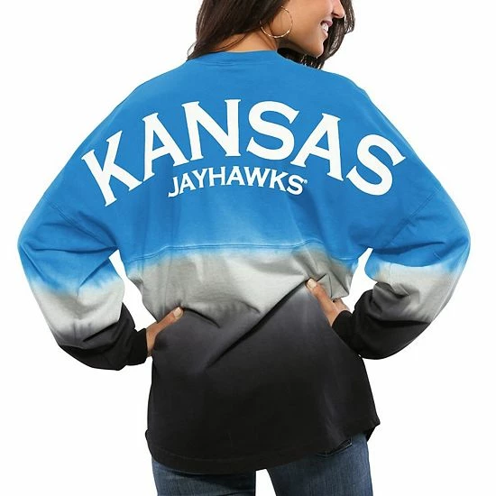 Best deal 🔥 Unbranded 👩 Women's Royal Kansas Jayhawks Ombre Long Sleeve Dip-Dyed Spirit Jersey 👍
