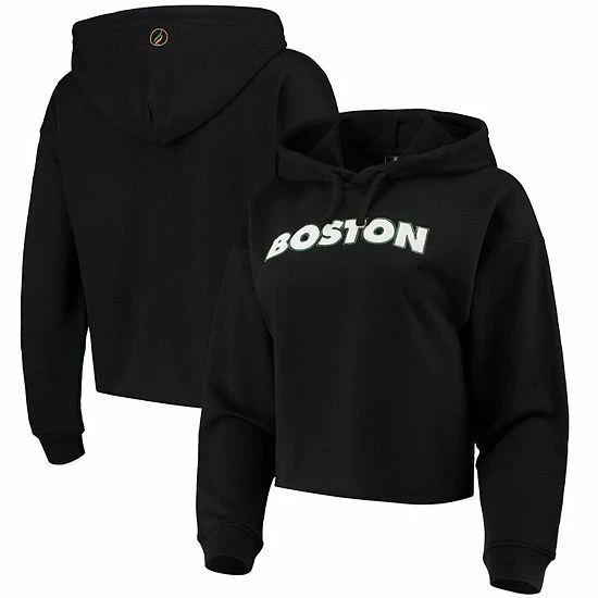 New ๐ Unbranded ๐ฉ Women's FISLL Black Boston Celtics Logo Cropped Pullover Hoodie ๐