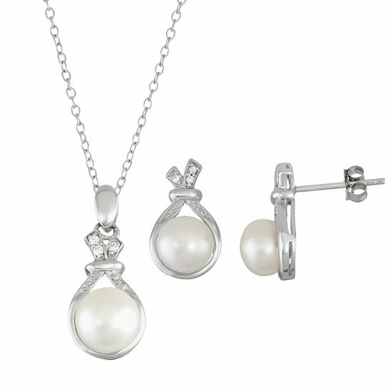 Promo ๐ Unbranded Sterling Silver Freshwater Cultured Pearl Pendant & Stud Earring Set ๐