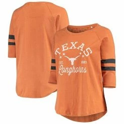 Outlet 😉 Unbranded 👩 Women's Pressbox Texas Orange/Black Texas Longhorns Plus Size Jade Vintage Washed Raglan 3/4-Sleeve T-Shirt 🌟