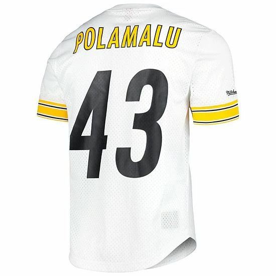 Buy 🥰 Unbranded Men's Mitchell & Ness Troy Polamalu White Pittsburgh Steelers Retired Player Name & Number Mesh Top ✔️ - Image 4
