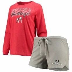 Promo 🔔 Unbranded 👩 Women's Concepts Sport Red/Gray Georgia Bulldogs Raglan Long Sleeve T-Shirt & Shorts Sleep Set 🥰