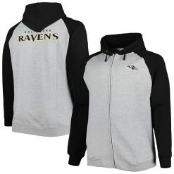Best Pirce ⌛ Unbranded Men's Heather Gray Baltimore Ravens Big & Tall Fleece Raglan Full-Zip Hoodie Jacket 🤩
