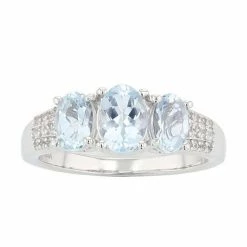 Best deal 🌟 Unbranded Sterling Silver Oval Aquamarine & White Zircon 3-Stone Ring 💯