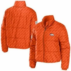 Promo ⌛ Unbranded 👩 Women's WEAR By Erin Andrews Orange Denver Broncos Puffer Full-Zip Jacket 🌟