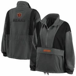 Deals 🎉 Unbranded 👩 Women's WEAR By Erin Andrews Charcoal Chicago Bears Popover Packable Half-Zip Jacket 😀