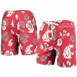 Top 10 ❤️ Unbranded Men's Wes & Willy Crimson Washington State Cougars Floral Volley Logo Swim Trunks 🧨