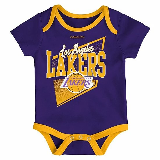 Wholesale 🤩 Unbranded Infant Mitchell & Ness Purple/Gold Los Angeles Lakers Hardwood Classics Bodysuits & Cuffed Knit Hat Set 🔔 - Image 4