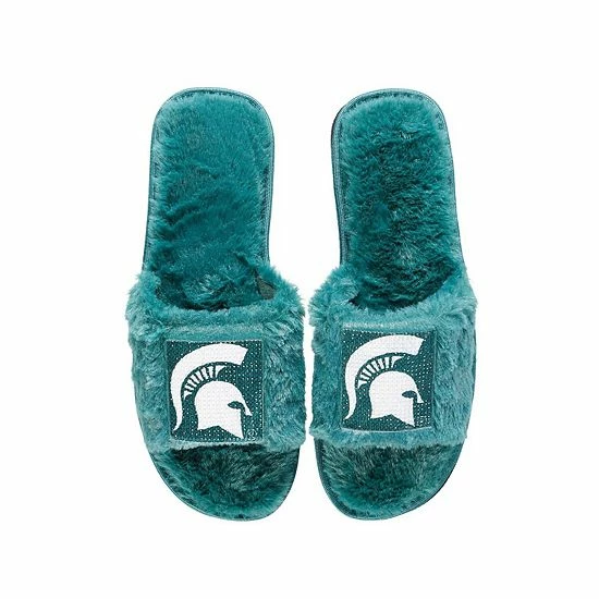New ✨ Unbranded 👩 Women's FOCO Green Michigan State Spartans Rhinestone Fuzzy Slippers ⌛