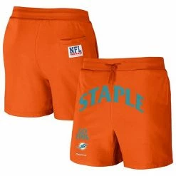 Wholesale ✨ Unbranded Men's NFL X Staple Orange Miami Dolphins Throwback Vintage Wash Fleece Shorts 😉