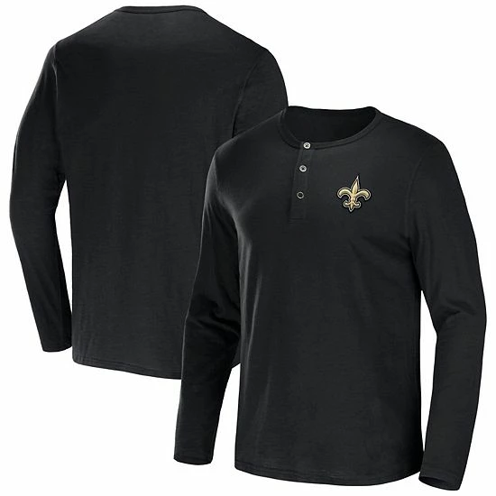 Promo ✔️ Unbranded Men's NFL X Darius Rucker Collection By Fanatics Black New Orleans Saints Slub Jersey Henley Long Sleeve T-Shirt 🌟 - Image 2