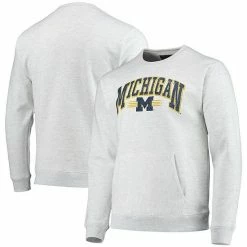 Top 10 👏 Unbranded Men's League Collegiate Wear Heathered Gray Michigan Wolverines Upperclassman Pocket Pullover Sweatshirt ⌛