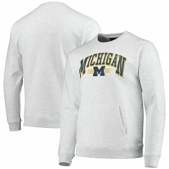 Top 10 👏 Unbranded Men's League Collegiate Wear Heathered Gray Michigan Wolverines Upperclassman Pocket Pullover Sweatshirt ⌛