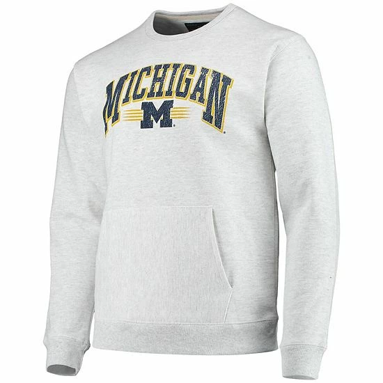 Top 10 👏 Unbranded Men's League Collegiate Wear Heathered Gray Michigan Wolverines Upperclassman Pocket Pullover Sweatshirt ⌛ - Image 3