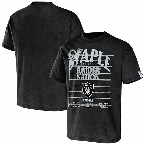 Coupon 🌟 Unbranded Men's NFL X Staple Black Las Vegas Raiders Throwback Vintage Wash T-Shirt 🎁 - Image 2