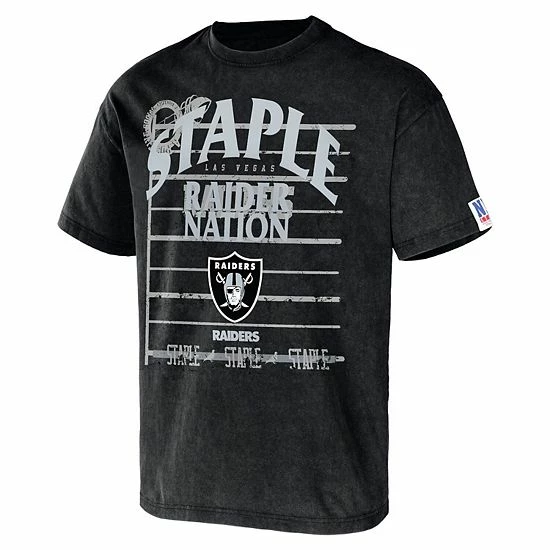 Coupon 🌟 Unbranded Men's NFL X Staple Black Las Vegas Raiders Throwback Vintage Wash T-Shirt 🎁 - Image 3