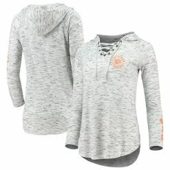 Outlet 🔥 Unbranded 👩 Women's Pressbox Gray Clemson Tigers Space Dye Lace-Up V-Neck Long Sleeve T-Shirt ✨