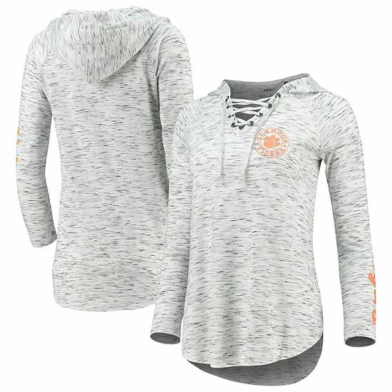 Outlet ๐ฅ Unbranded ๐ฉ Women's Pressbox Gray Clemson Tigers Space Dye Lace-Up V-Neck Long Sleeve T-Shirt โจ