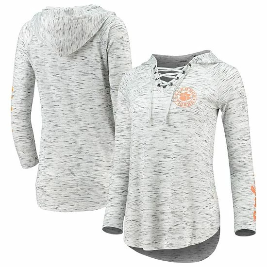 Outlet ๐ฅ Unbranded ๐ฉ Women's Pressbox Gray Clemson Tigers Space Dye Lace-Up V-Neck Long Sleeve T-Shirt โจ - Image 2