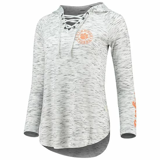 Outlet ๐ฅ Unbranded ๐ฉ Women's Pressbox Gray Clemson Tigers Space Dye Lace-Up V-Neck Long Sleeve T-Shirt โจ - Image 3