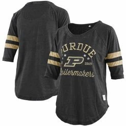 Hot Sale 🔔 Unbranded 👩 Women's Pressbox Heathered Black Purdue Boilermakers Jade Vintage Washed 3/4-Sleeve Raglan Jersey T-Shirt ✨