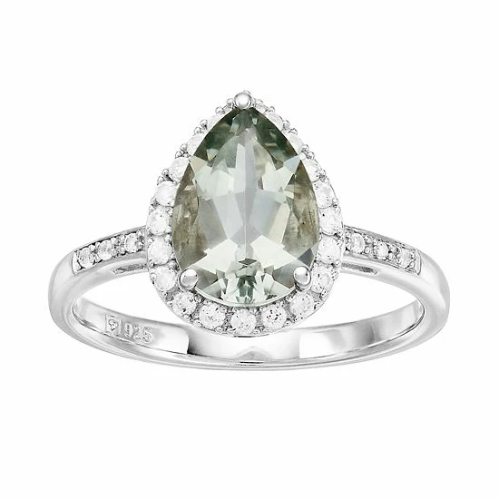 Promo ๐ Unbranded Sterling Silver Gemstone & Lab-Created White Sapphire Teardrop Ring Green Quartz ๐ - Image 4