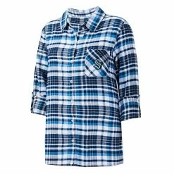 Promo 🎉 Unbranded 👩 Women's Concepts Sport Deep Sea Blue Seattle Kraken Mainstay Flannel Full-Button Three-Quarter Sleeve Nightshirt ⭐